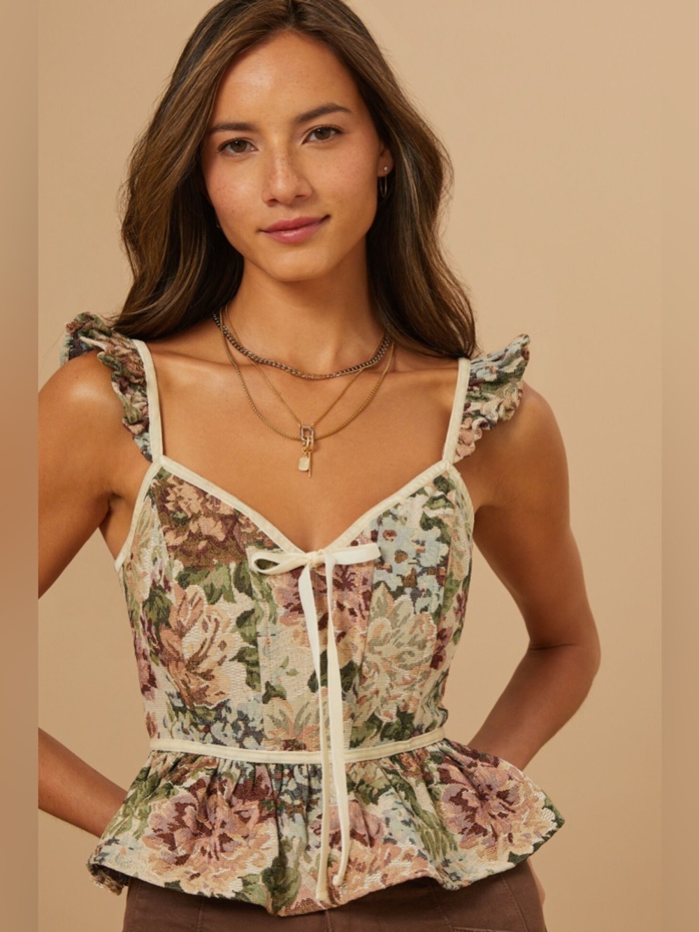 Altar'd State Floral Tapestry Corset Top Baroque Coquette Girl Peplum Sz Medium - Picture 2 of 5